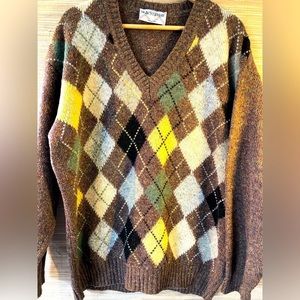 BLACKBERRY Scotland wool argyle mens XXL yellow/tan/green Made in Italy 💯 wool